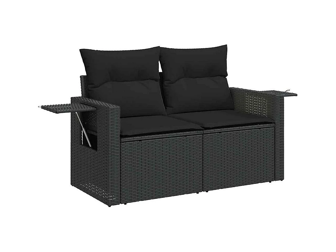Set di mobili da giardino da 6 pezzi con cuscini neri in resina intrecciata