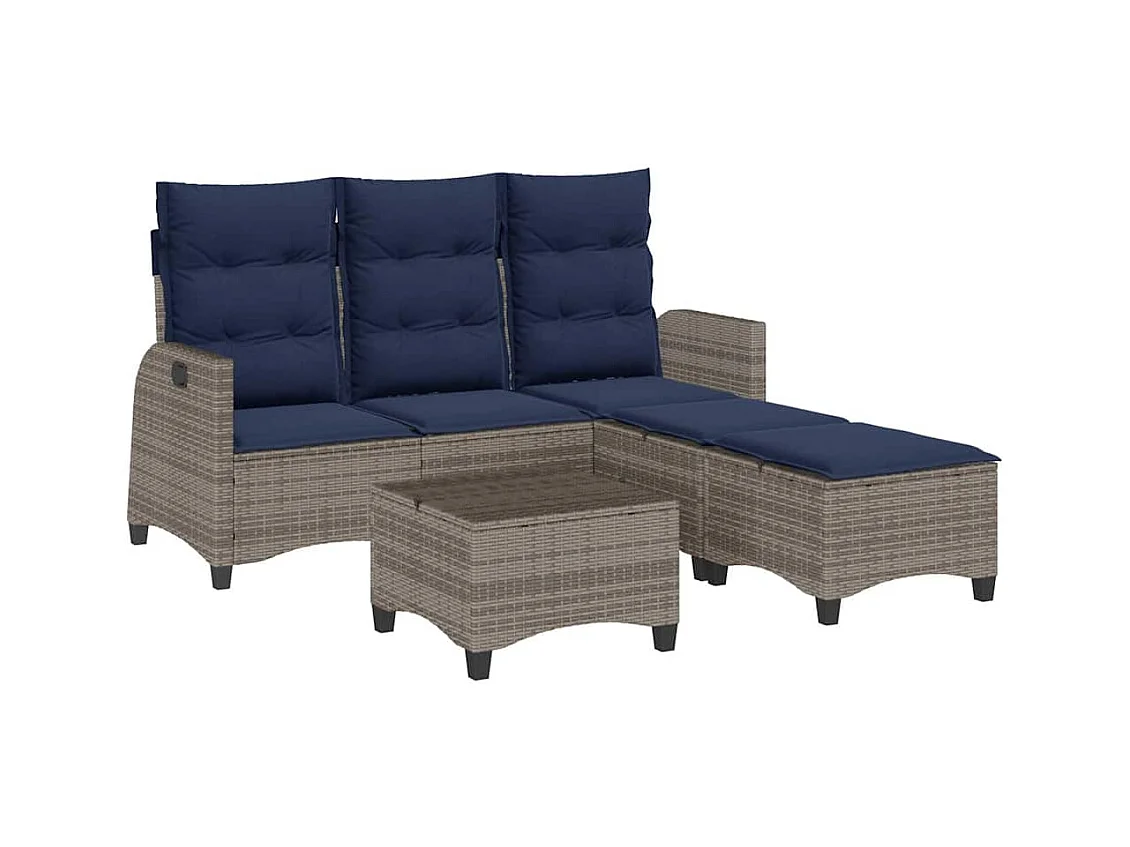 Salon de jardin 3 pcs avec coussins forme L gris résine tressée