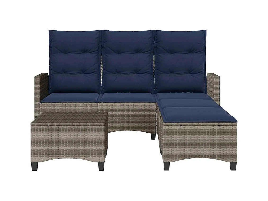 Salon de jardin 3 pcs avec coussins forme L gris résine tressée