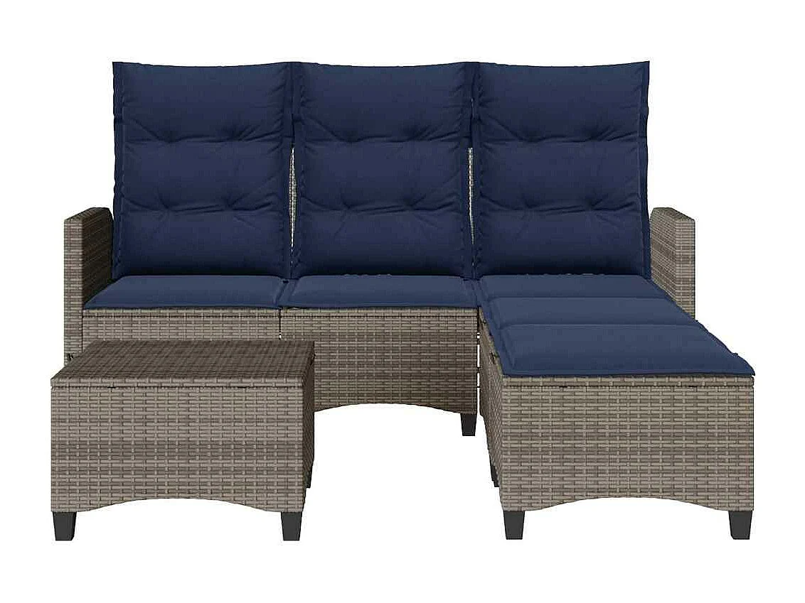 Salon de jardin 3 pcs avec coussins forme L gris résine tressée