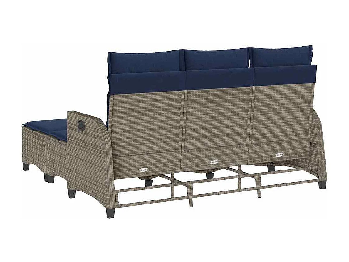 Salon de jardin 3 pcs avec coussins forme L gris résine tressée