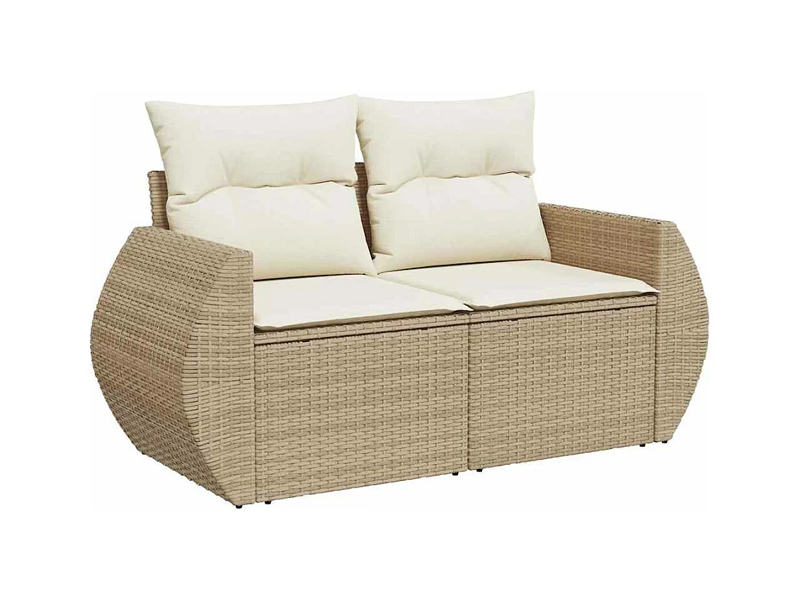 Salon de jardin avec coussins 9 pcs beige résine tressée