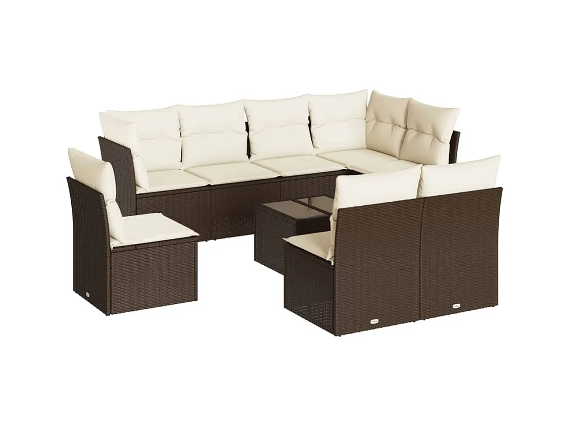 Set mobili da giardino con cuscini 9 pezzi in vimini marrone resina