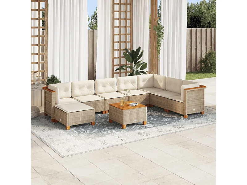 Set mobili da giardino con cuscini 9 pezzi in resina intrecciata beige