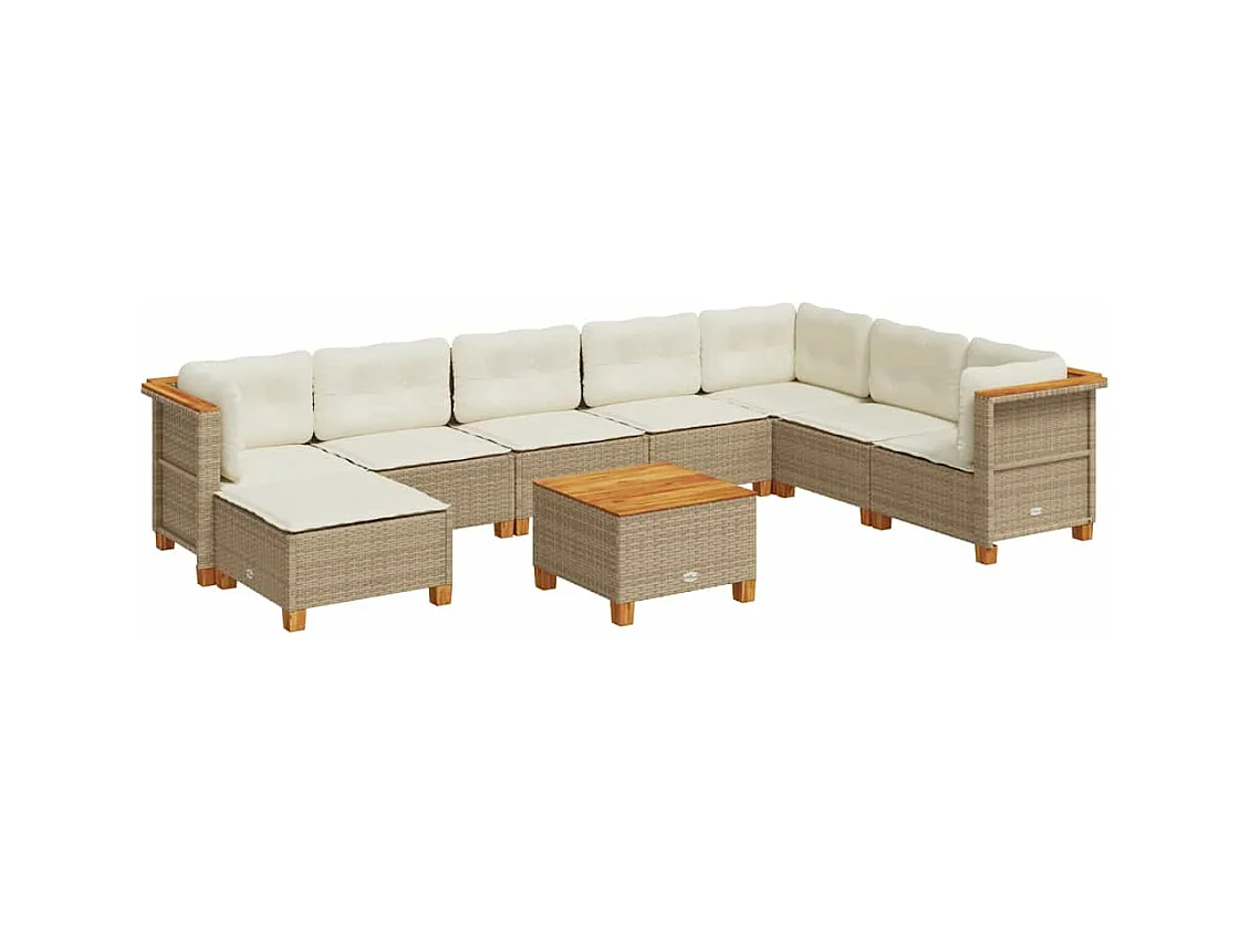 Salon de jardin avec coussins 9 pcs beige résine tressée