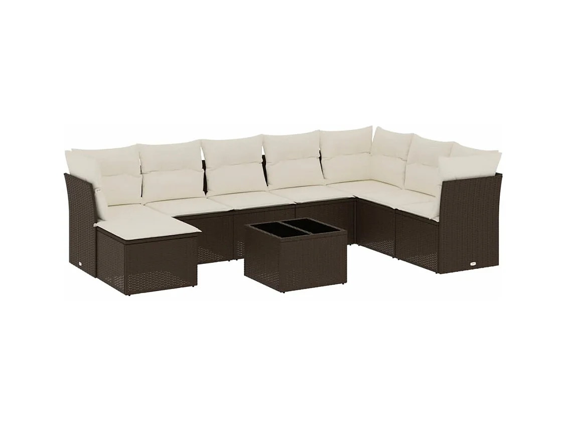 Salon de jardin avec coussins 9 pcs marron résine tressée