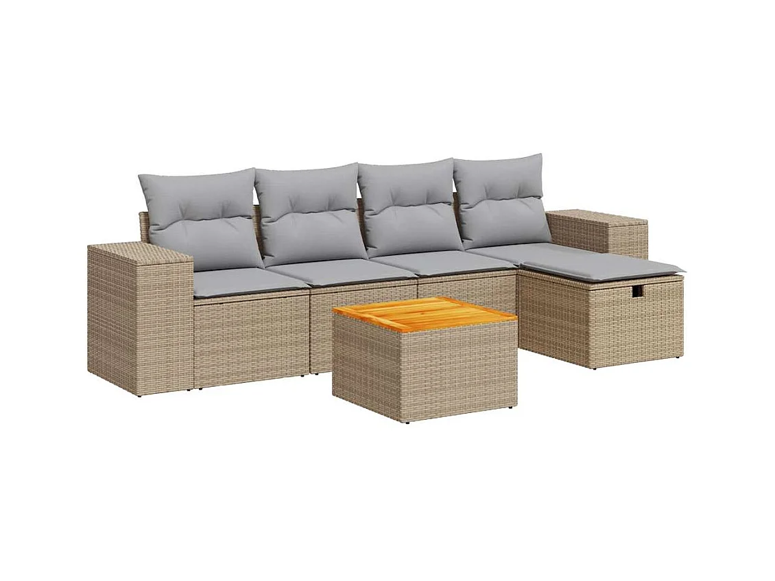 Set mobili da giardino con cuscini 6 pz beige resina intrecciata
