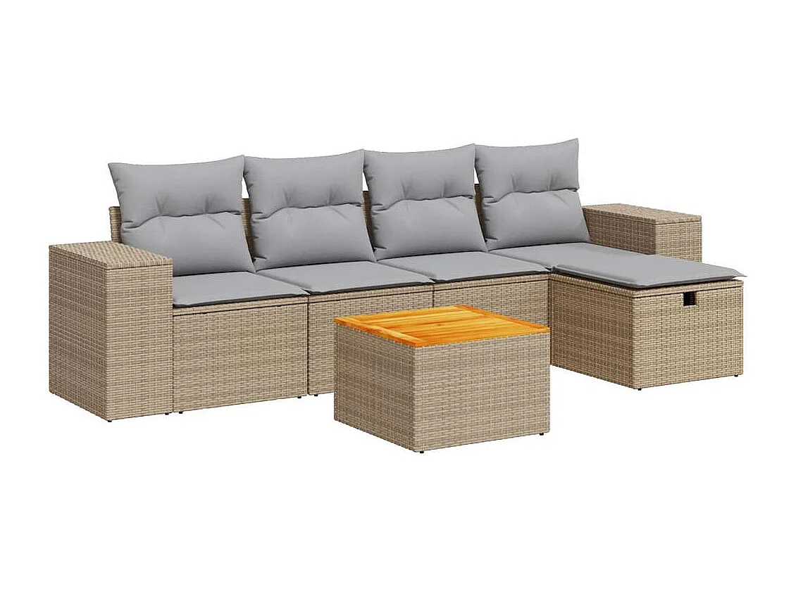 Salon de jardin avec coussins 6 pcs beige résine tressée