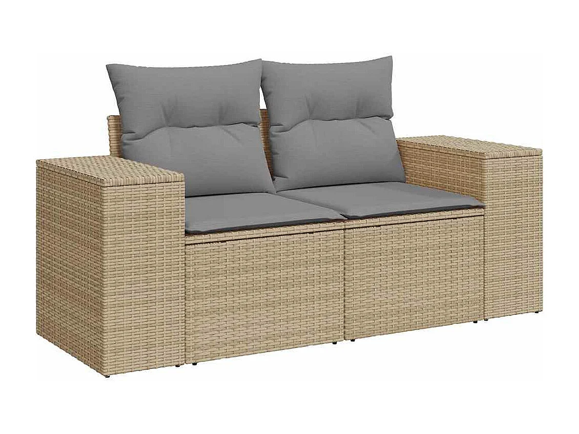 Salon de jardin avec coussins 6 pcs beige résine tressée