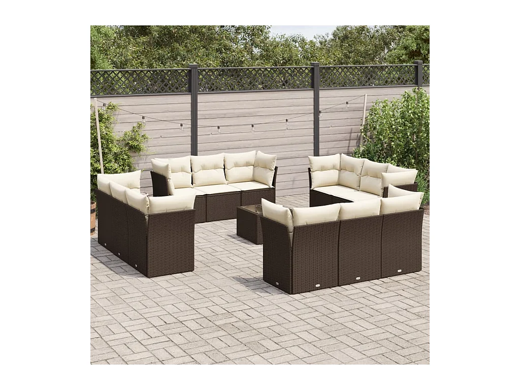 Salon de jardin avec coussins 13 pcs marron résine tressée
