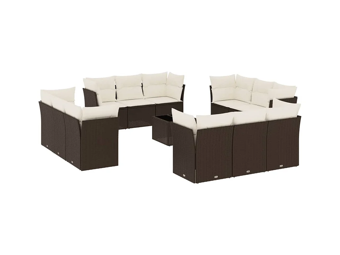 Gartenmöbel-Set mit Kissen 13-tlg. braun gewebtes Harz