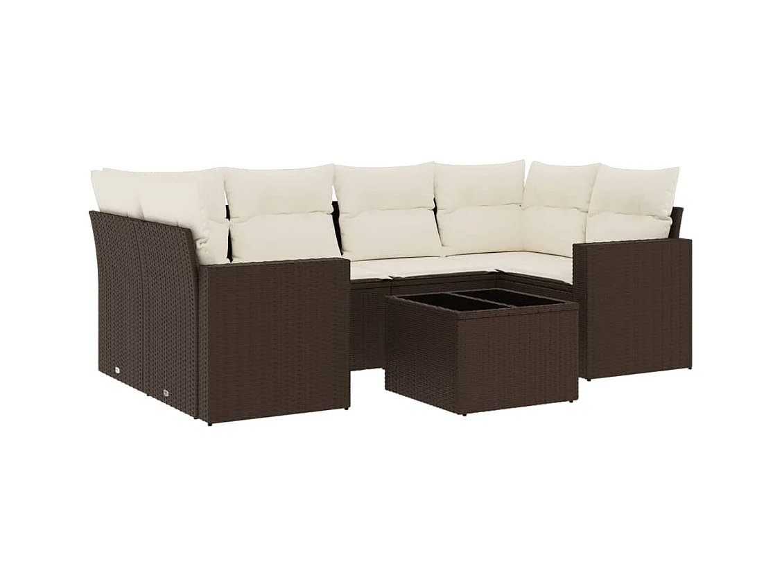 Salon de jardin avec coussins 7 pcs marron résine tressée