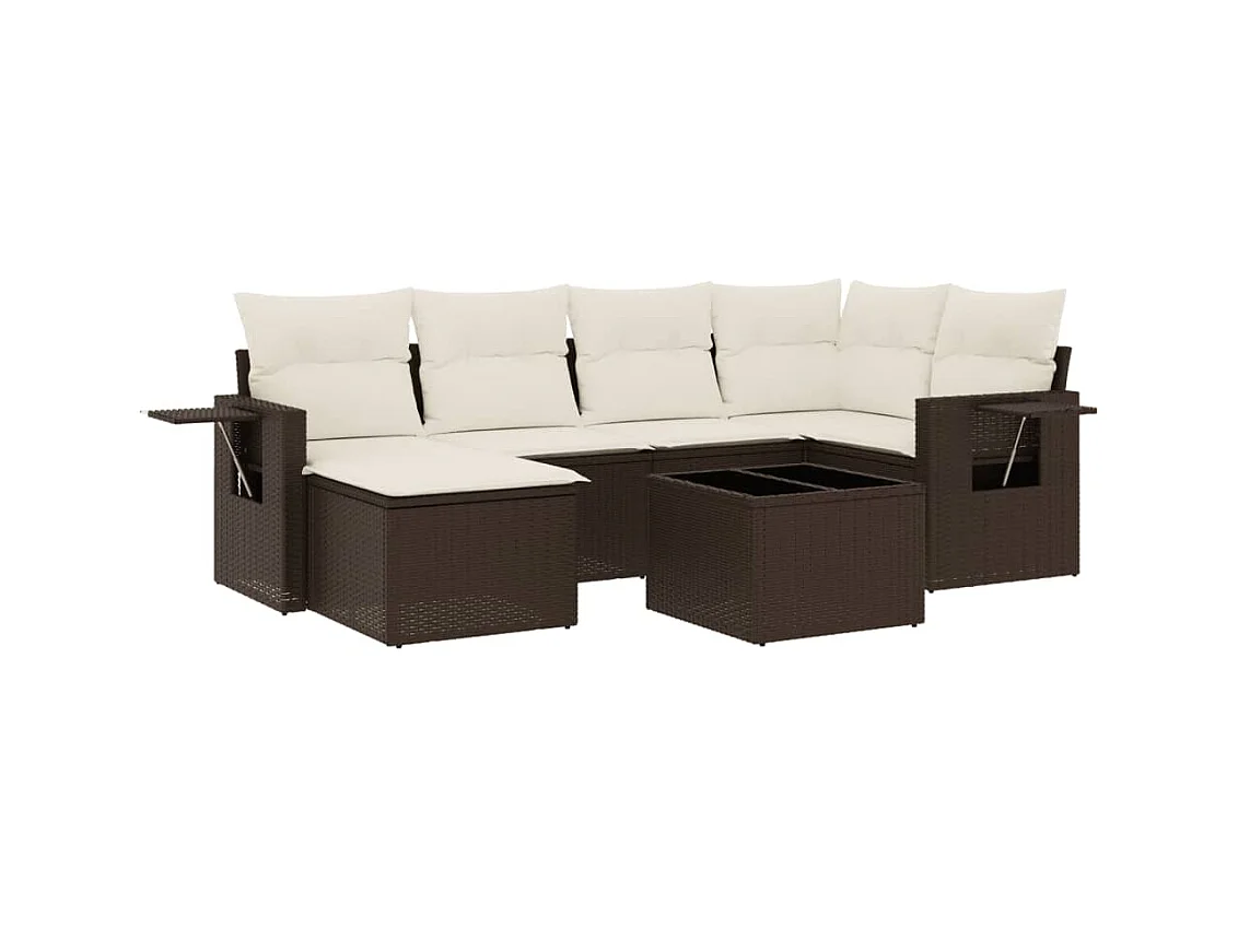 Conjunto de muebles de jardín con cojines 7 piezas resina mimbre marrón