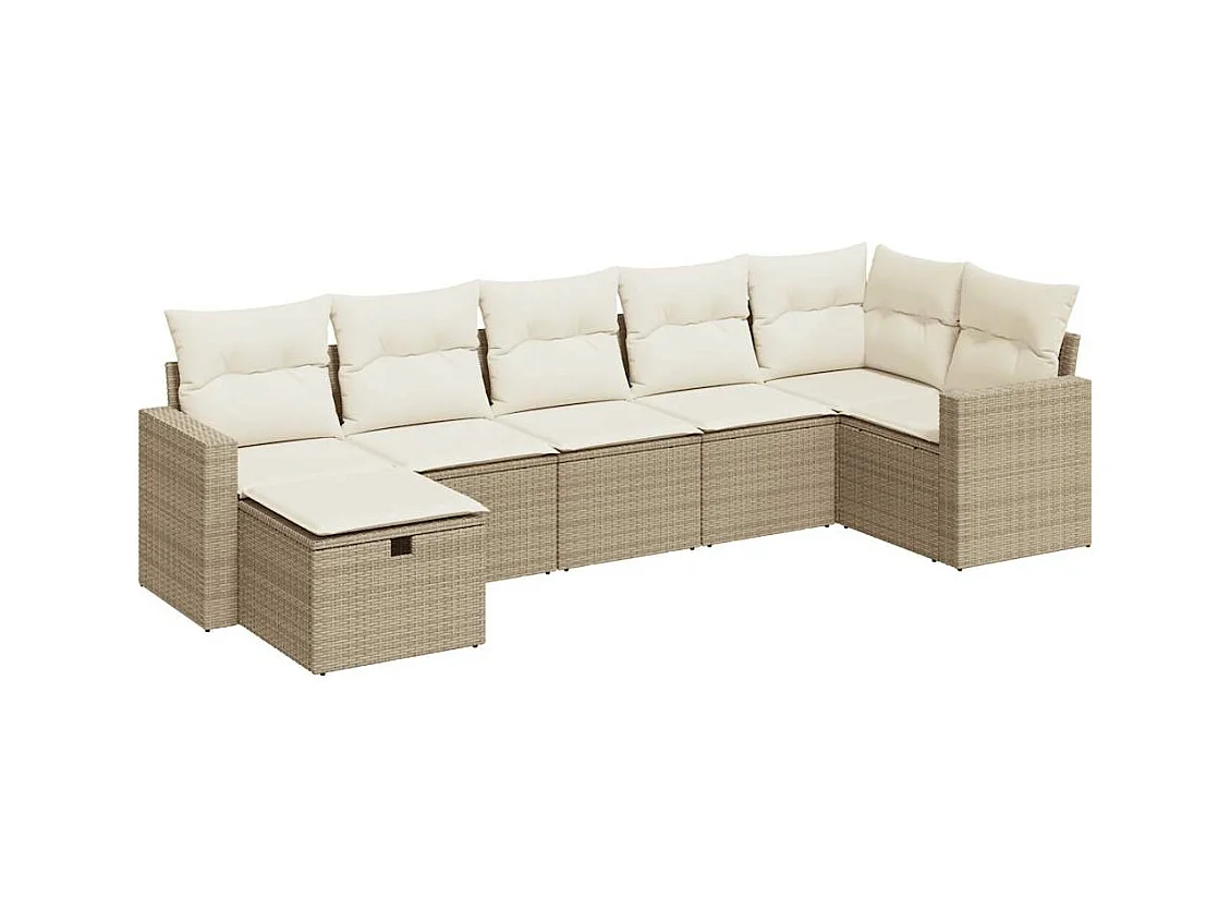 Gartenmöbel-Set mit Kissen 7-tlg. beige gewebtes Harz