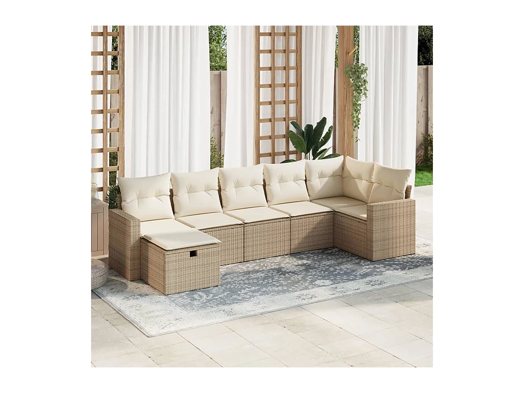 Salon de jardin avec coussins 7 pcs beige résine tressée