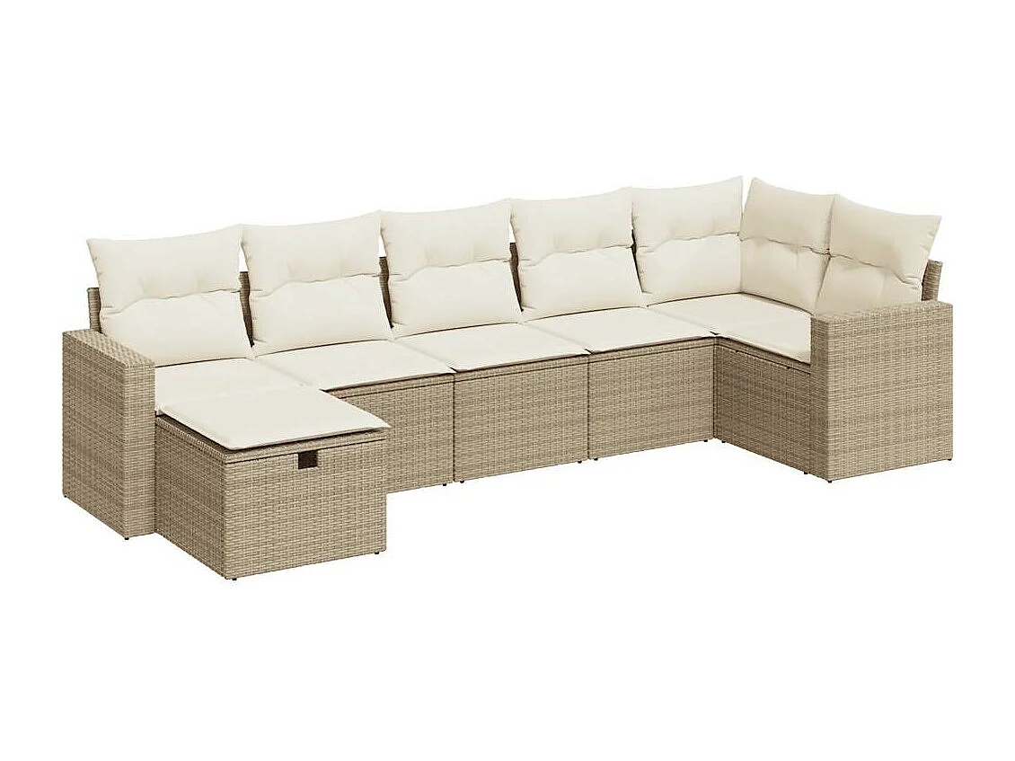 Set mobili da giardino con cuscini 7 pz beige resina intrecciata