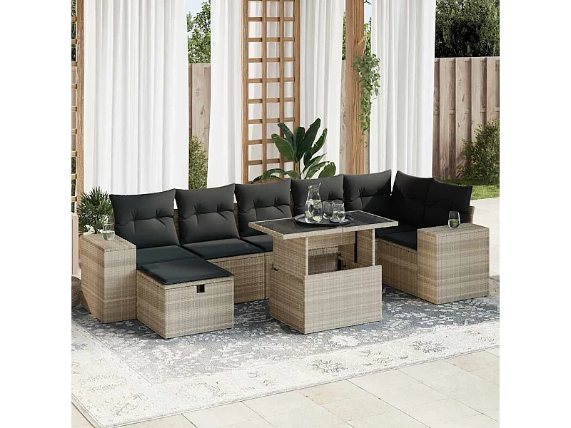 Salon de jardin 5 pcs avec coussins gris clair résine tressée