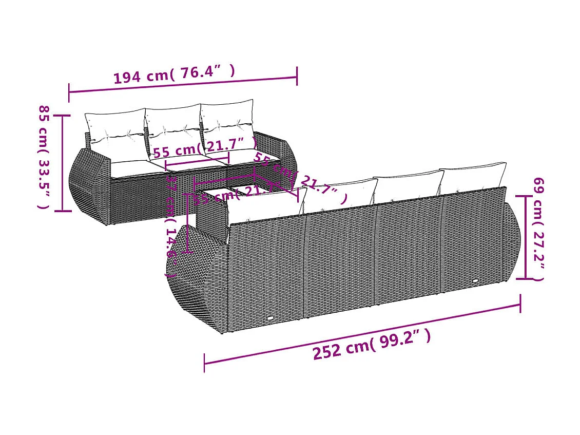8-teiliges Gartenmöbelset mit braunen Kissen aus gewebtem Harz