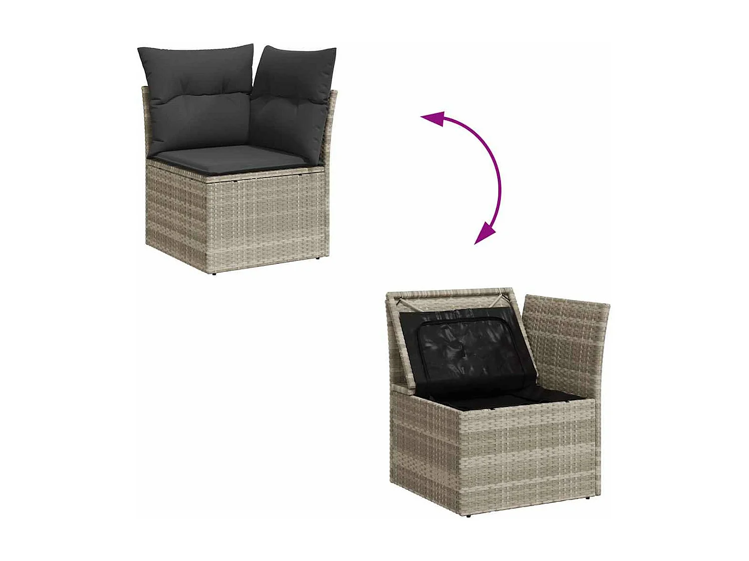 Set di mobili da giardino da 9 pezzi con cuscini grigio chiaro in resina intrecciata