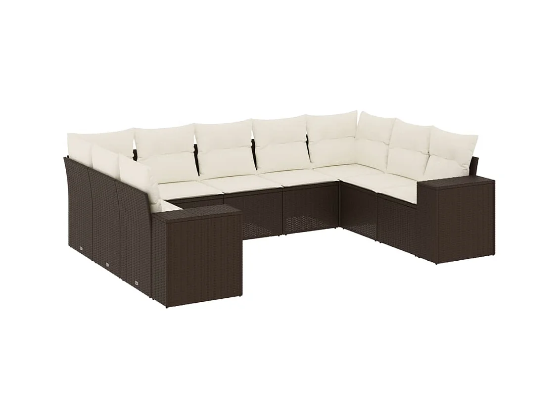 Set mobili da giardino con cuscini 9 pezzi in vimini marrone resina