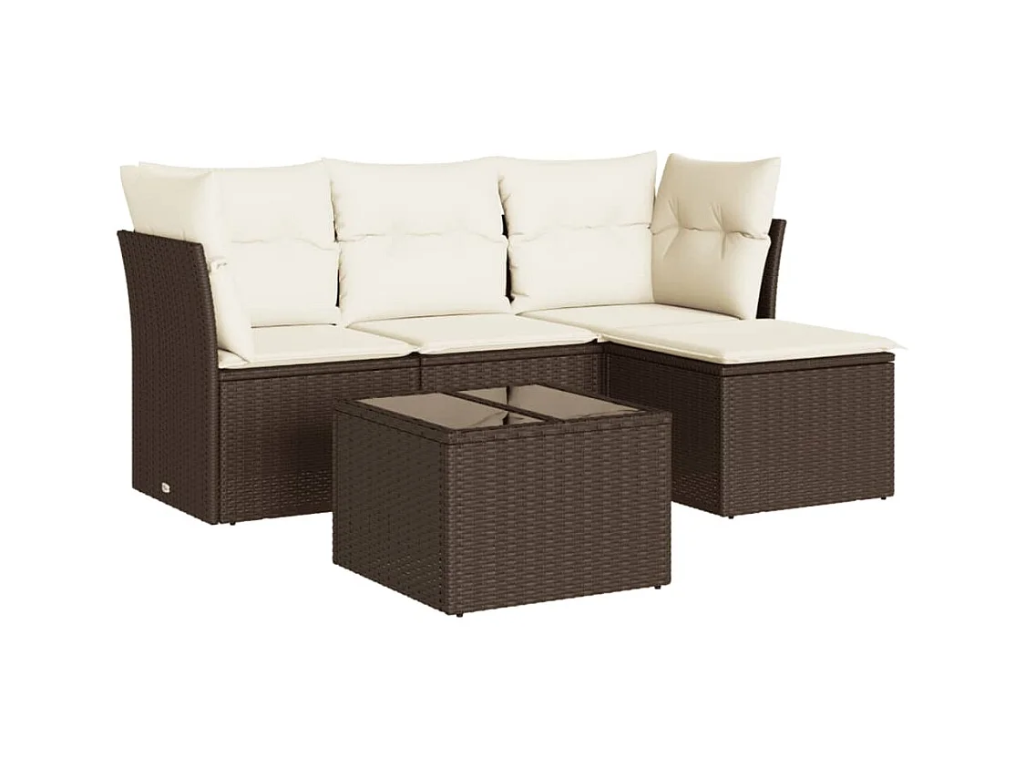 Salon de jardin avec coussins 5 pcs marron résine tressée
