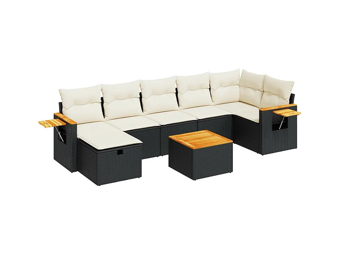 Set di mobili da giardino da 8 pezzi con cuscini neri in resina intrecciata