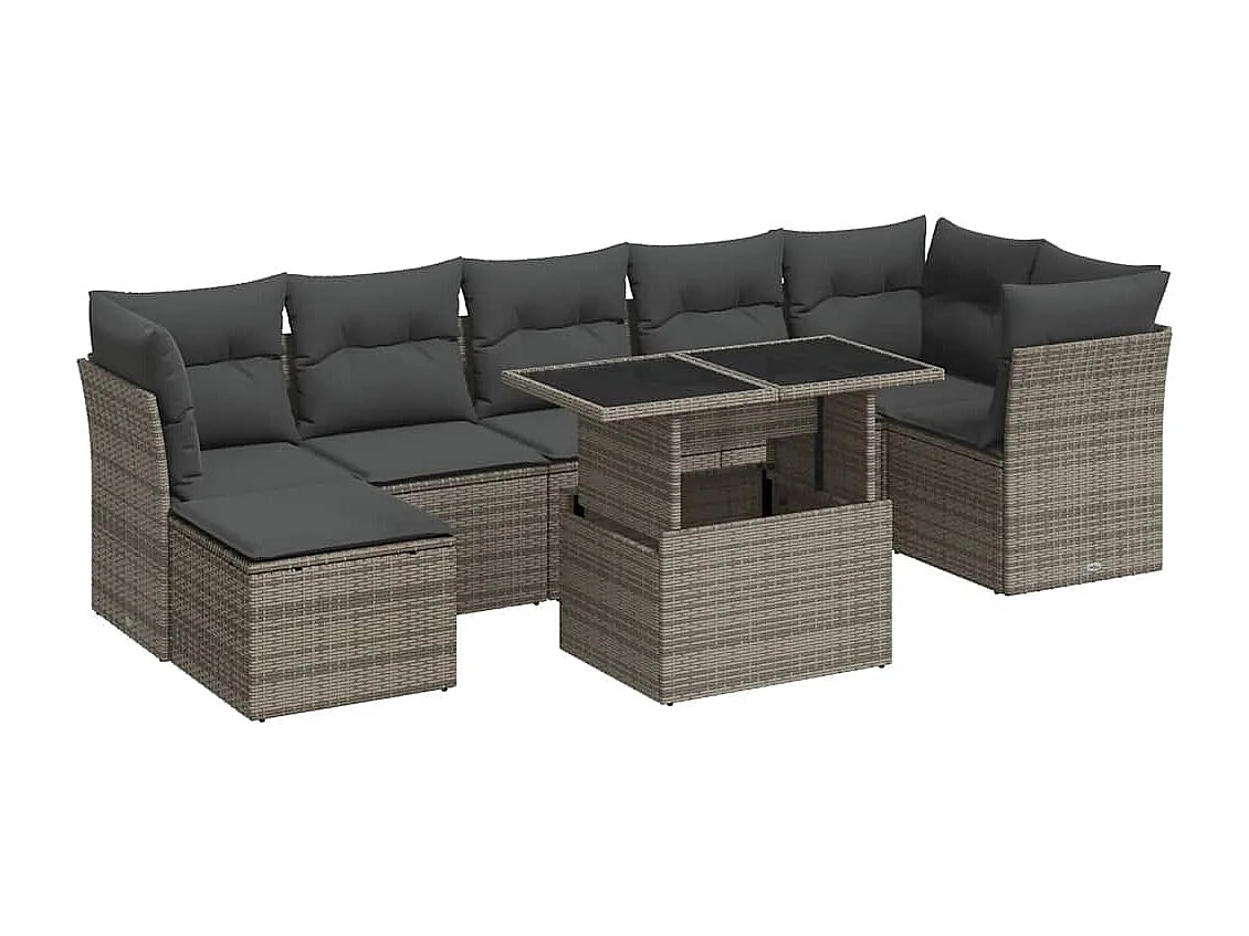 Salon de jardin 8 pcs avec coussins gris résine tressée