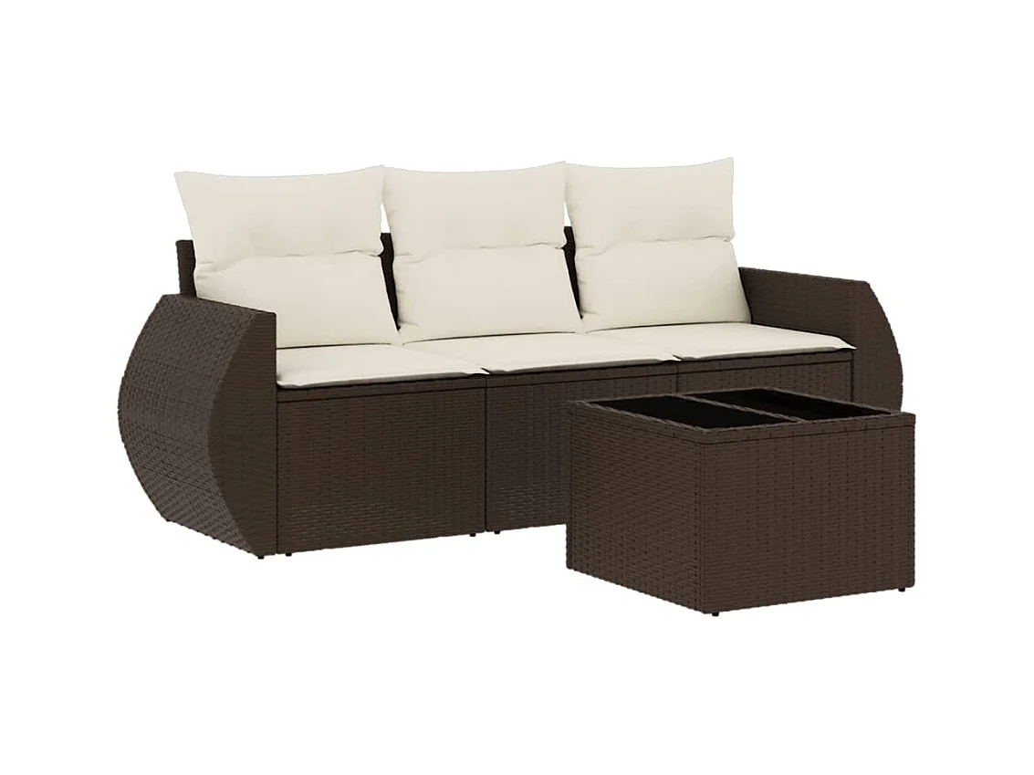 Salon de jardin 4 pcs avec coussins marron résine tressée