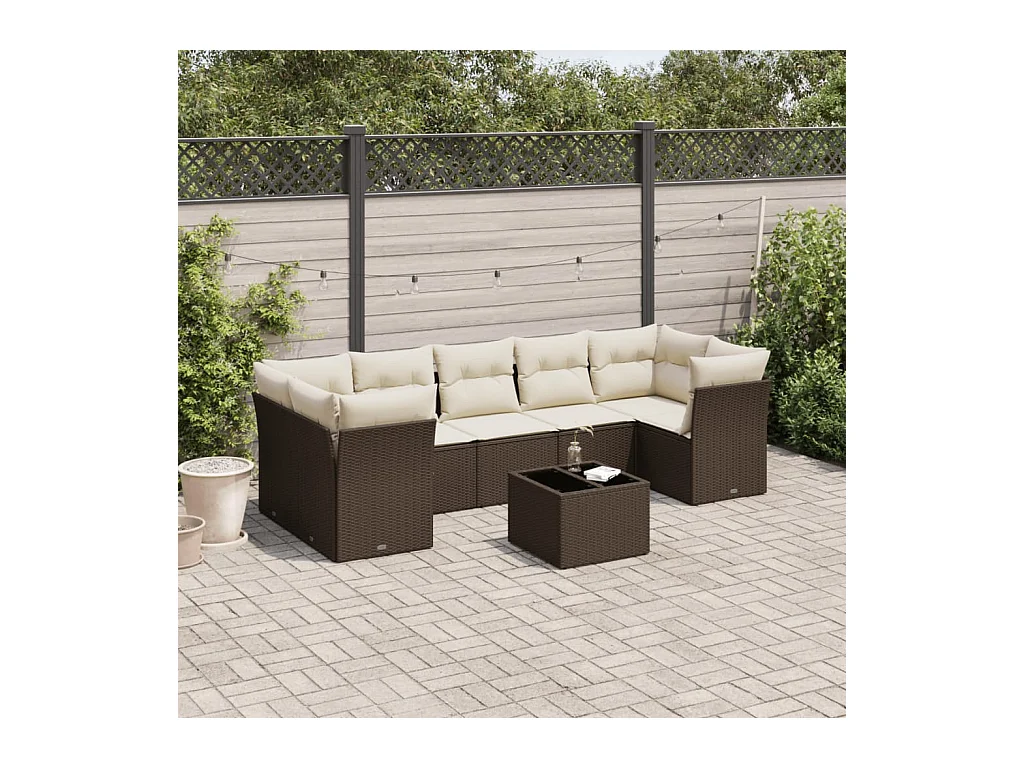 Set di mobili da giardino da 8 pezzi con cuscini marroni in resina intrecciata