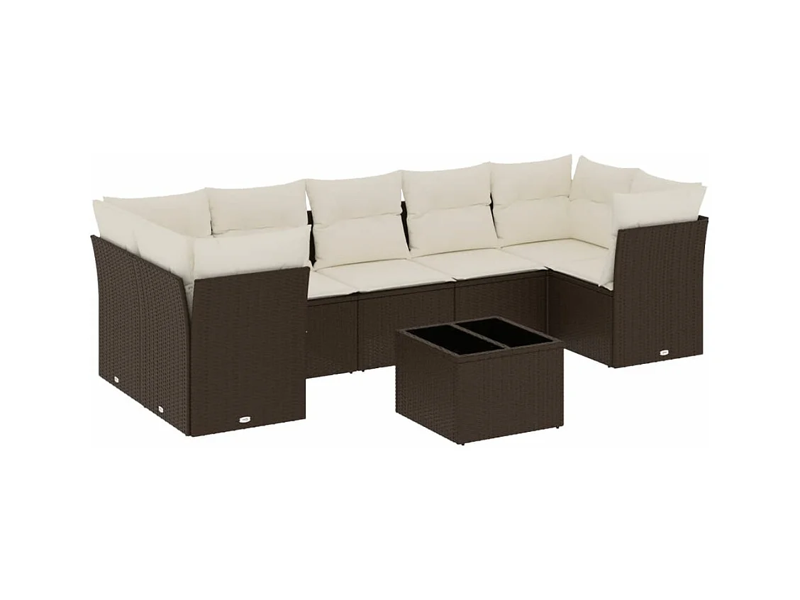 Set di mobili da giardino da 8 pezzi con cuscini marroni in resina intrecciata