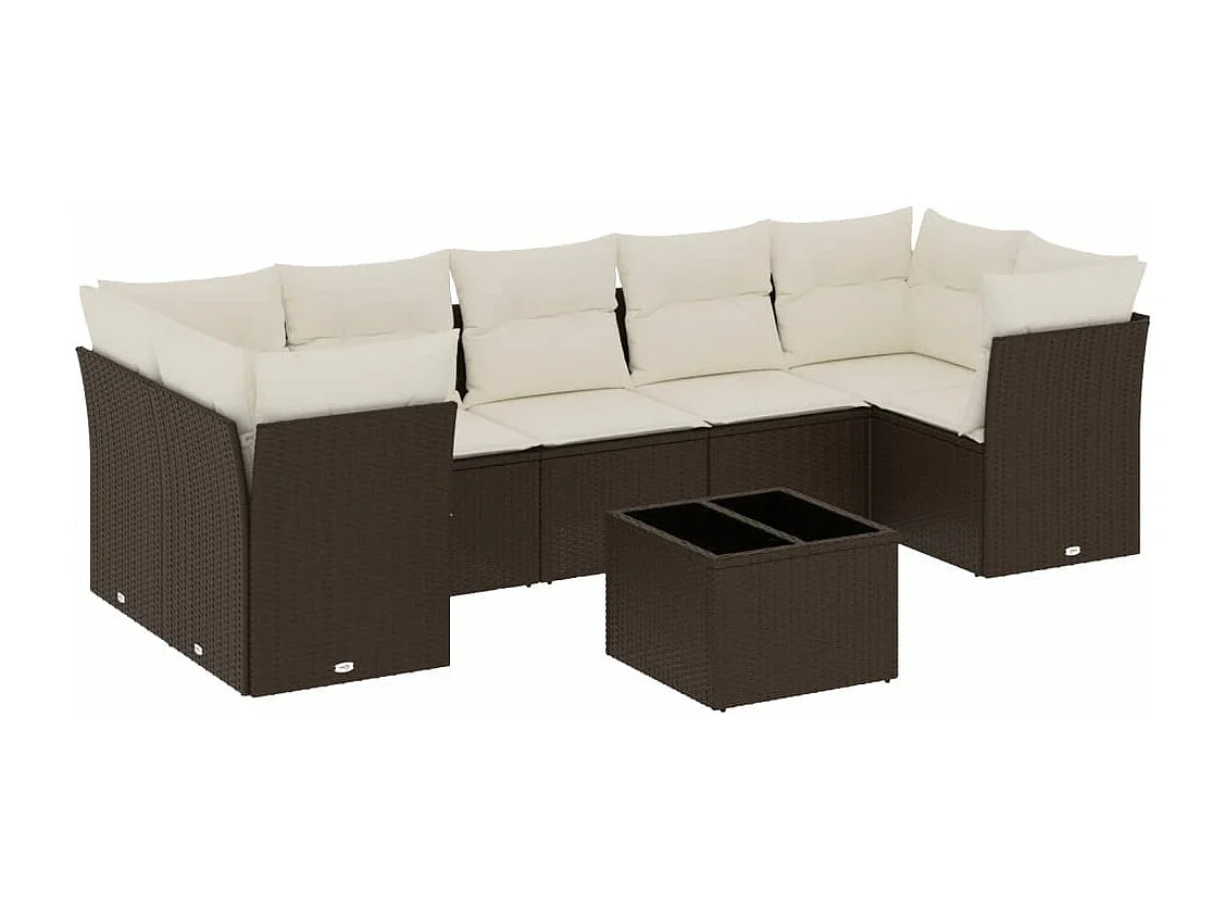 Salon de jardin 8 pcs avec coussins marron résine tressée