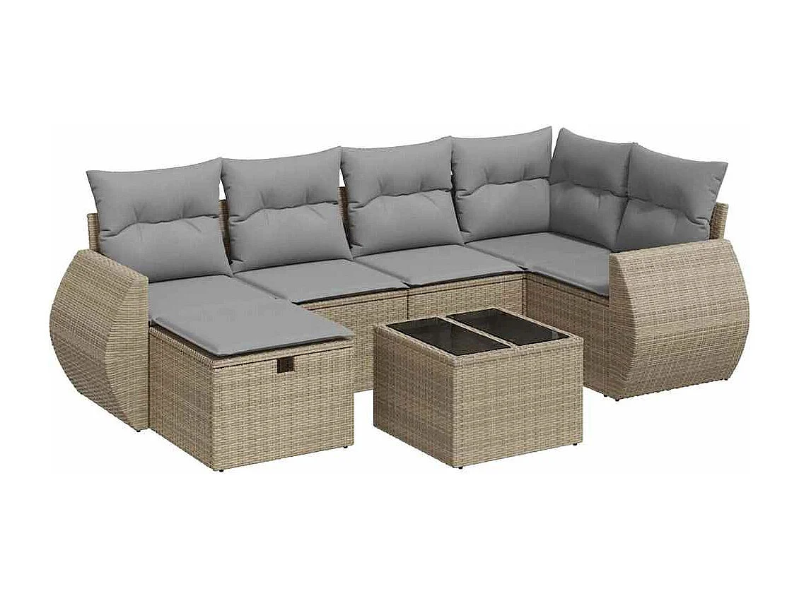 Gartenmöbel-Set mit Kissen 7-tlg. beige gewebtes Harz