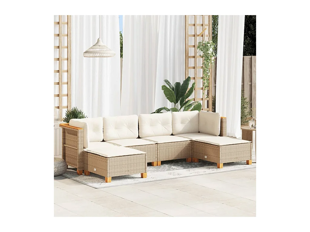 Salon de jardin avec coussins 6 pcs beige résine tressée