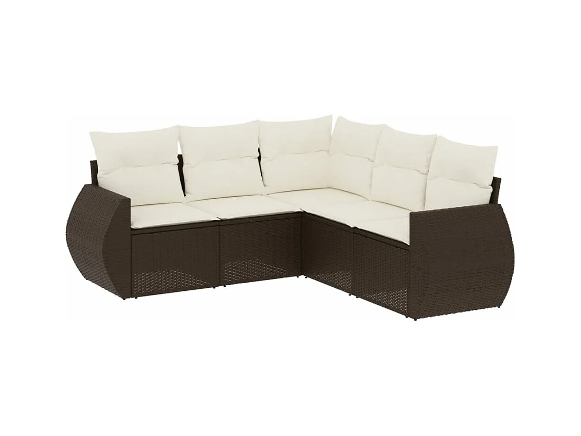 Salon de jardin avec coussins 5 pcs marron résine tressée