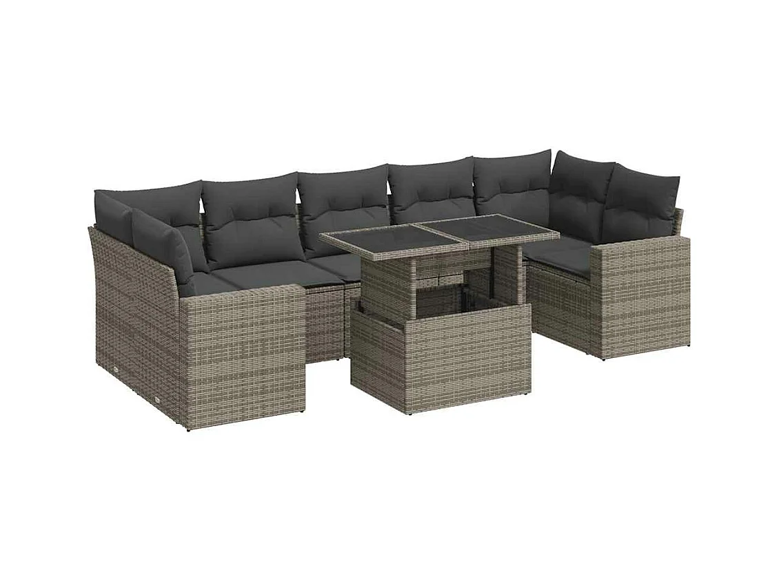 Salon de jardin 8 pcs avec coussins gris résine tressée