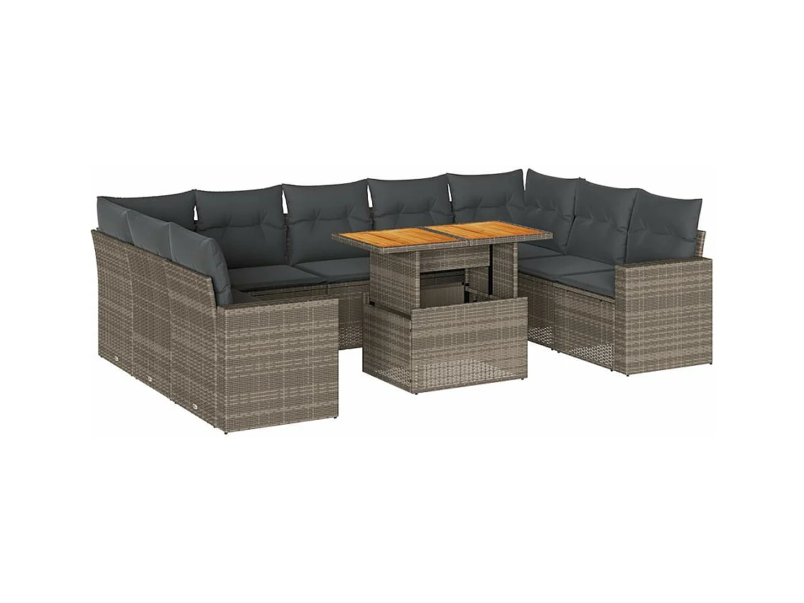 Set mobili da giardino con cuscini 10 pz in resina intrecciata grigia