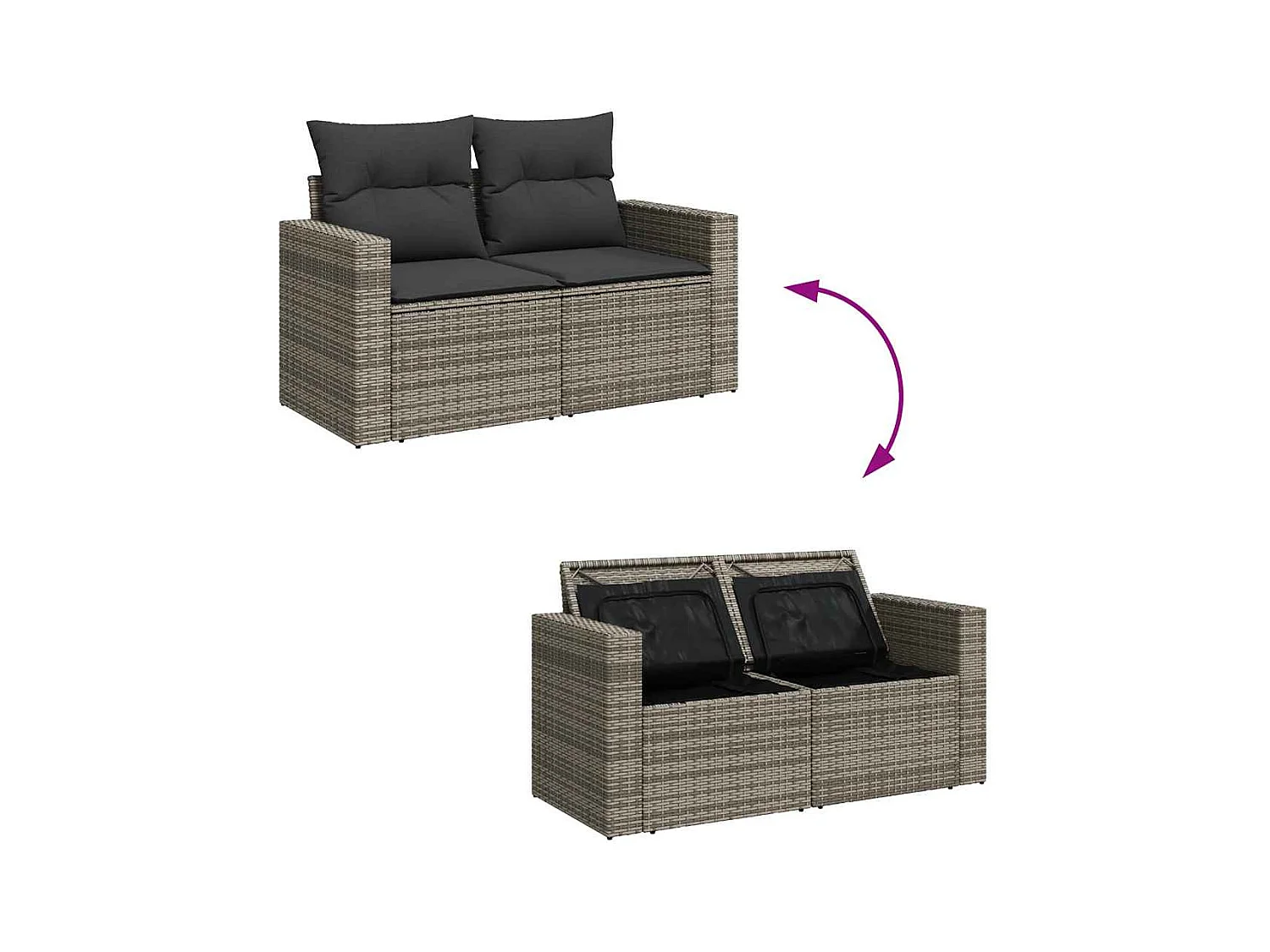 Set mobili da giardino con cuscini 10 pz in resina intrecciata grigia