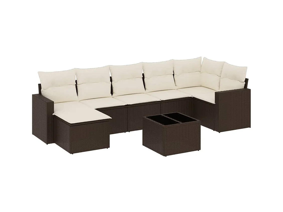 Salon de jardin 8 pcs avec coussins marron résine tressée