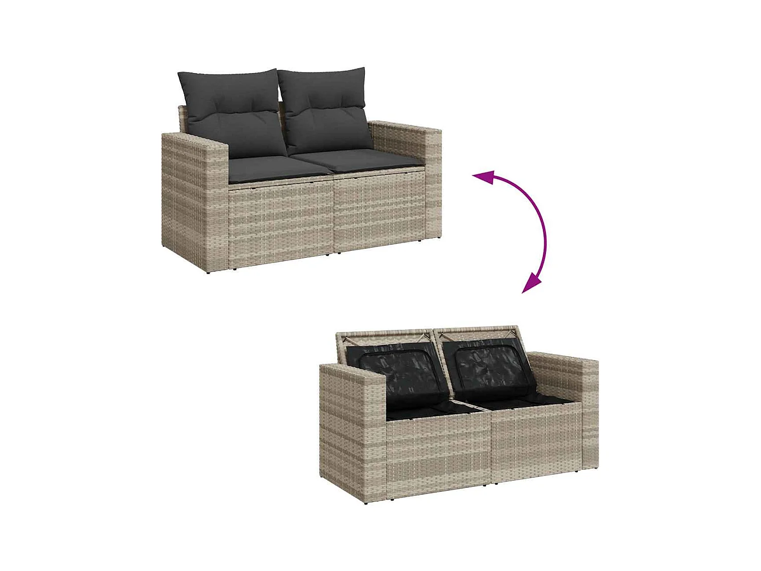 Set di mobili da giardino da 5 pezzi con cuscini grigio chiaro in resina intrecciata