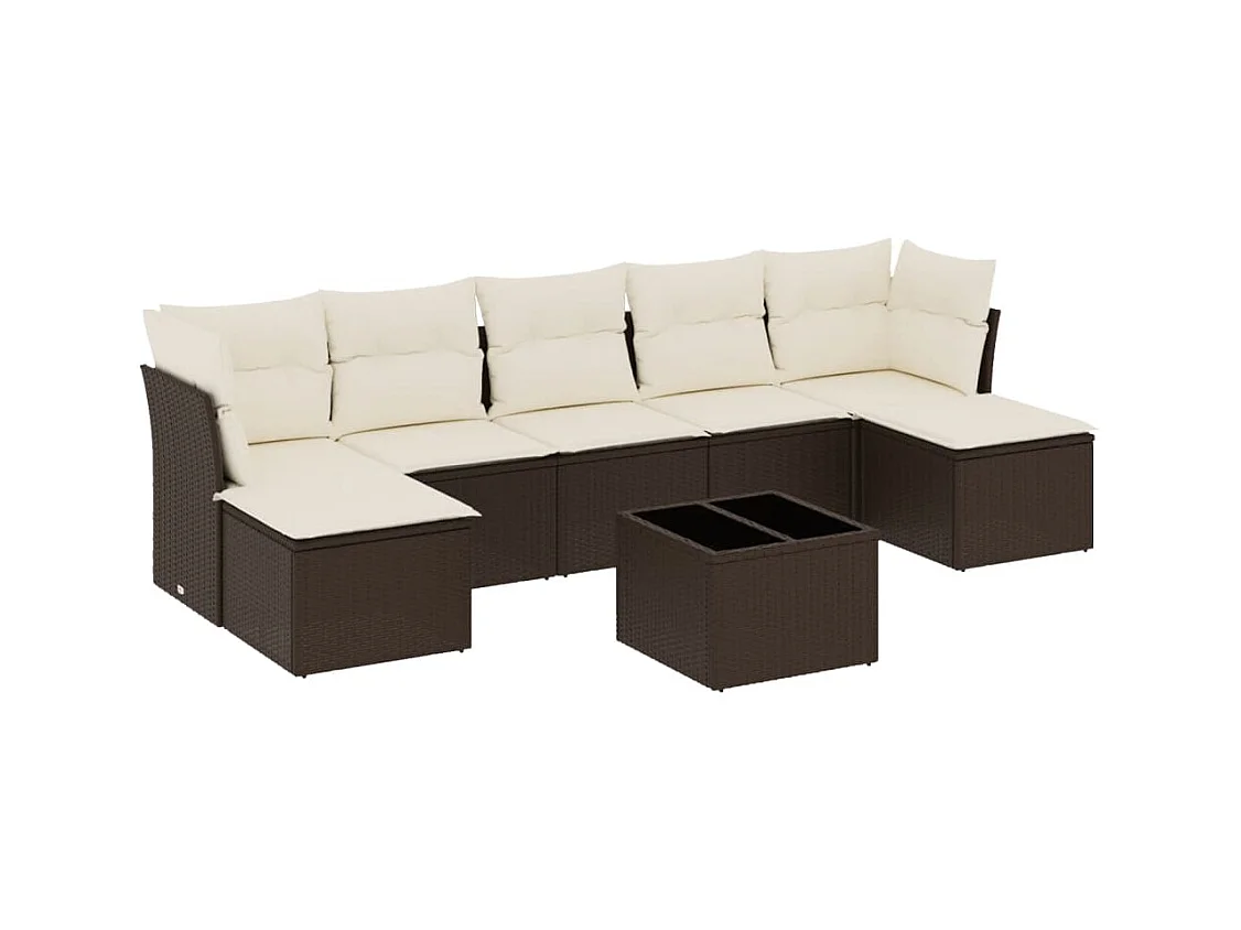 Set di mobili da giardino da 8 pezzi con cuscini marroni in resina intrecciata