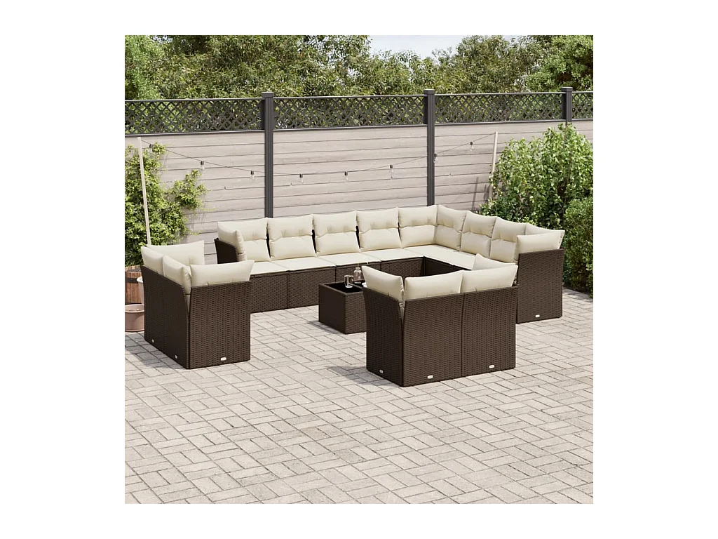 Salon de jardin avec coussins 13 pcs marron résine tressée