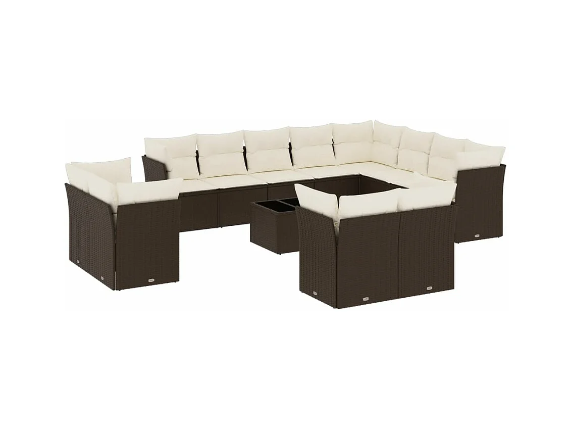 Salon de jardin avec coussins 13 pcs marron résine tressée