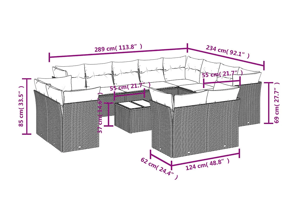 Salon de jardin avec coussins 13 pcs marron résine tressée