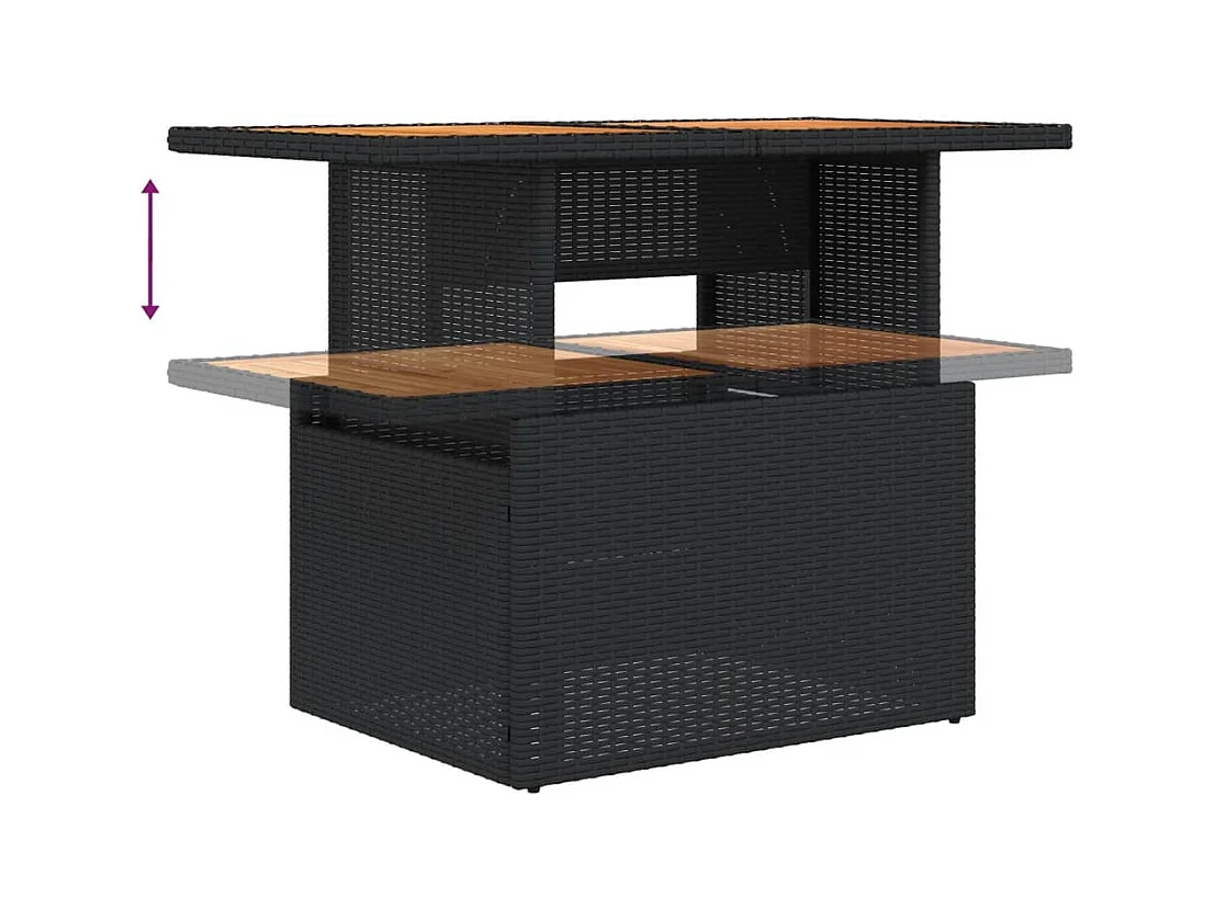 Set di mobili da giardino da 6 pezzi con cuscini neri in resina intrecciata