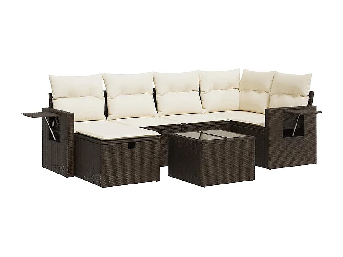 Set mobili da giardino con cuscini 7 pz in resina vimini marrone
