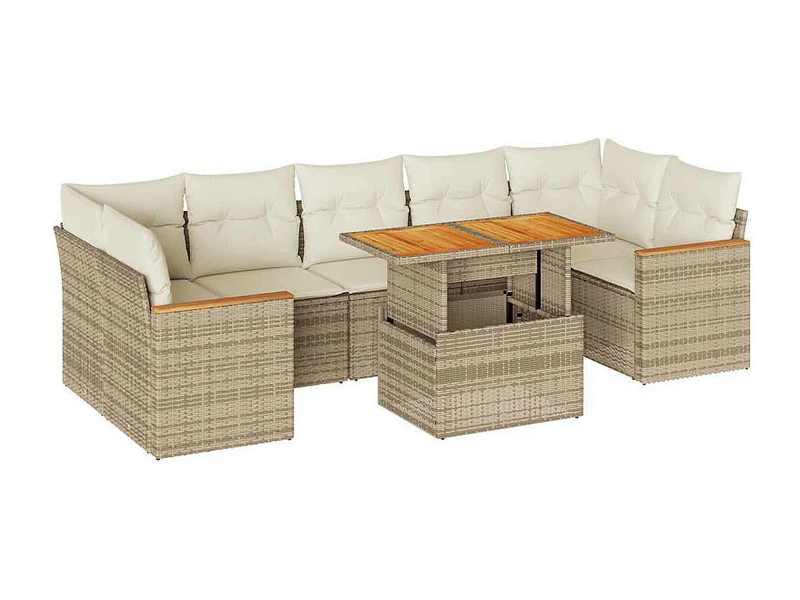 Set mobili da giardino con cuscini 8 pz beige resina vimini acacia