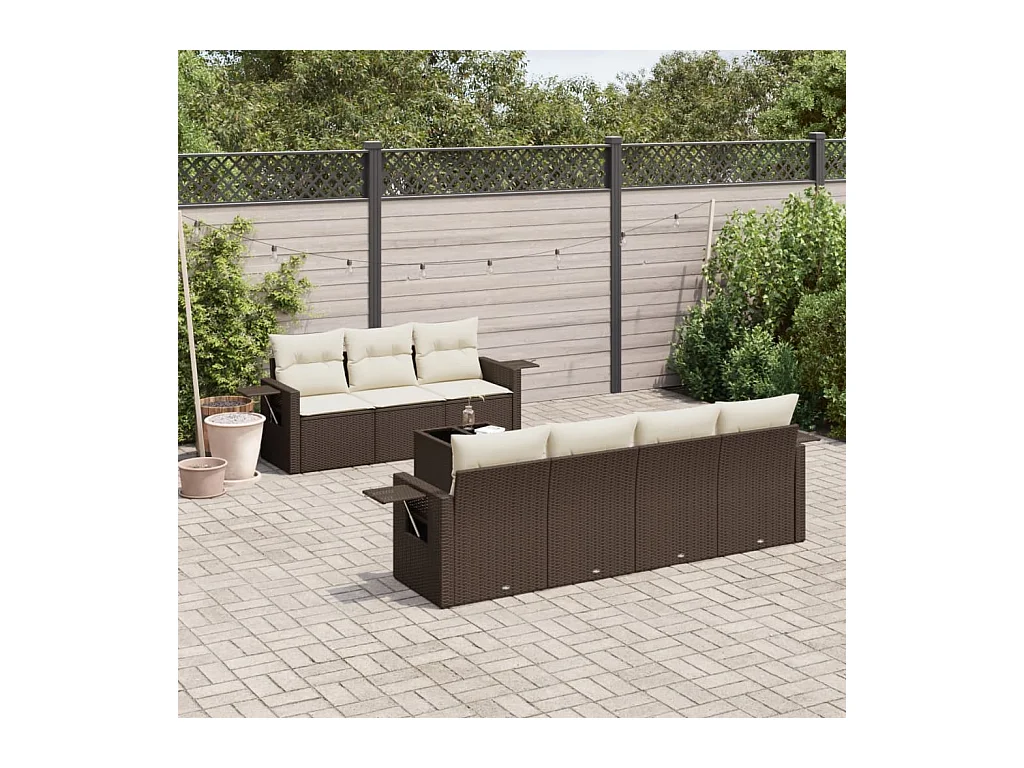 Salon de jardin 8 pcs avec coussins marron résine tressée