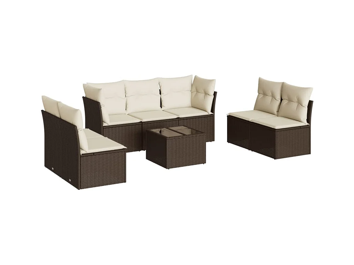 Salon de jardin 8 pcs avec coussins marron résine tressée
