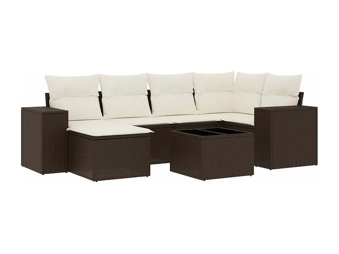 Salon de jardin avec coussins 7 pcs marron résine tressée