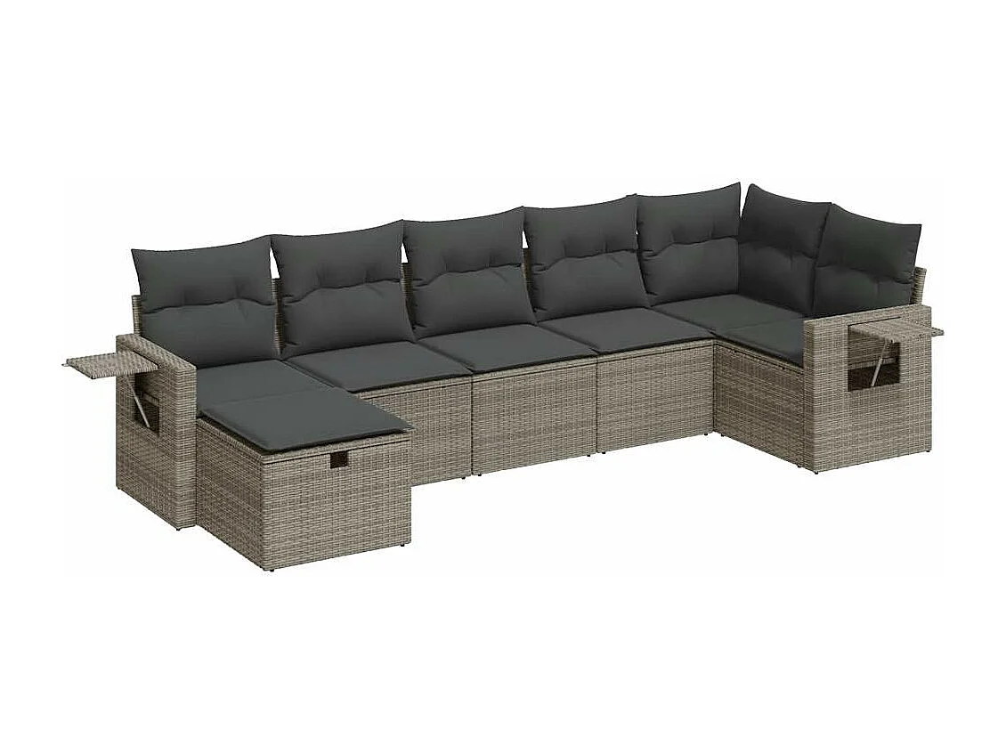 Gartenmöbel-Set mit Kissen 7-tlg. grau gewebtes Harz